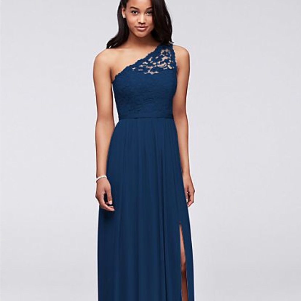 David’s Bridal Navy & Lace Bridesmaid Dress